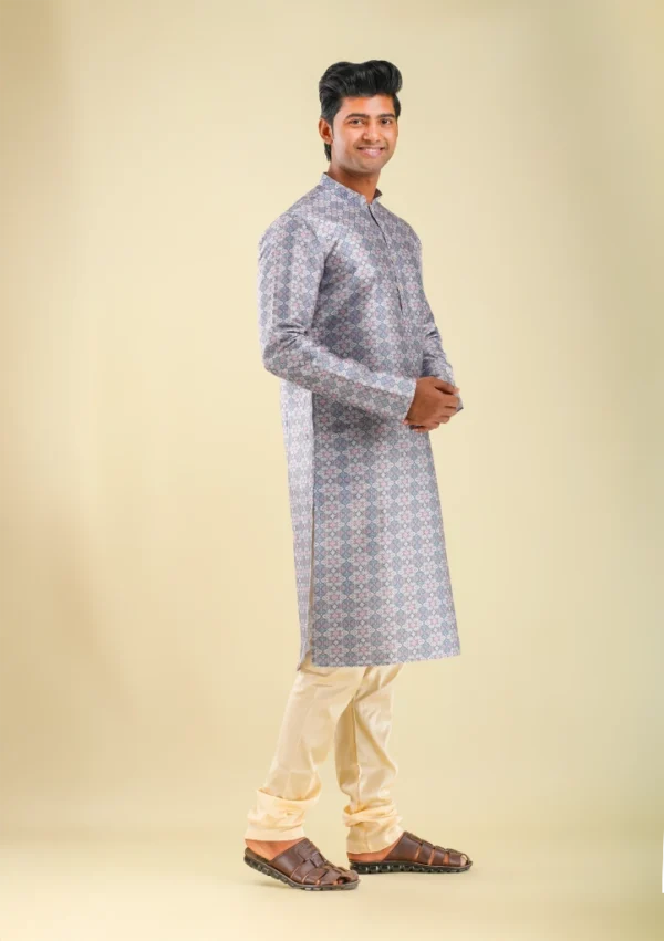 Nawab Parker Modern Geometric Print Kurta Pajama Style for Men right view
