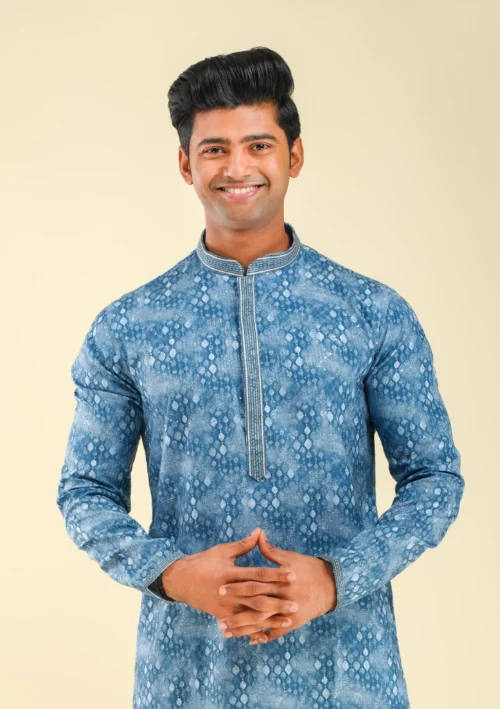 Nawab Parker Nawab Parker's Brand New Fancy Blue Kurta Pajama for Men front kurta view