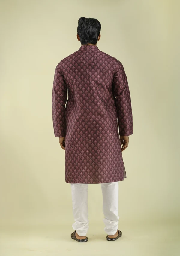 Nawab Parker Nawab Parker Buti Printed Brown Kurta Pajama for Men Back view