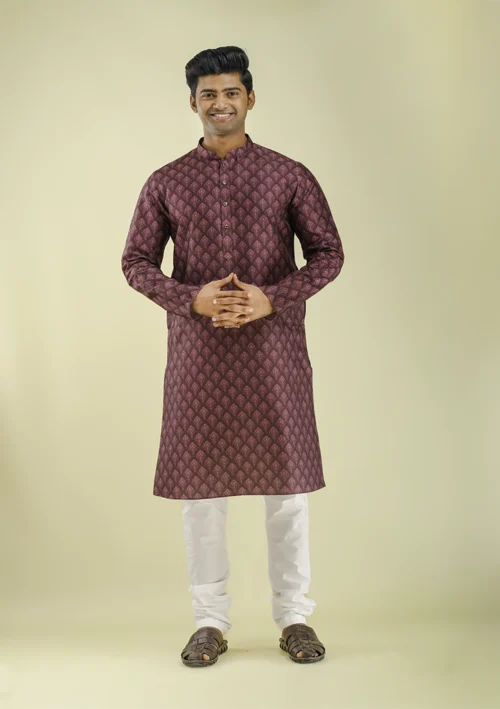 Nawab Parker Nawab Parker Buti Printed Brown Kurta Pajama for Men front view