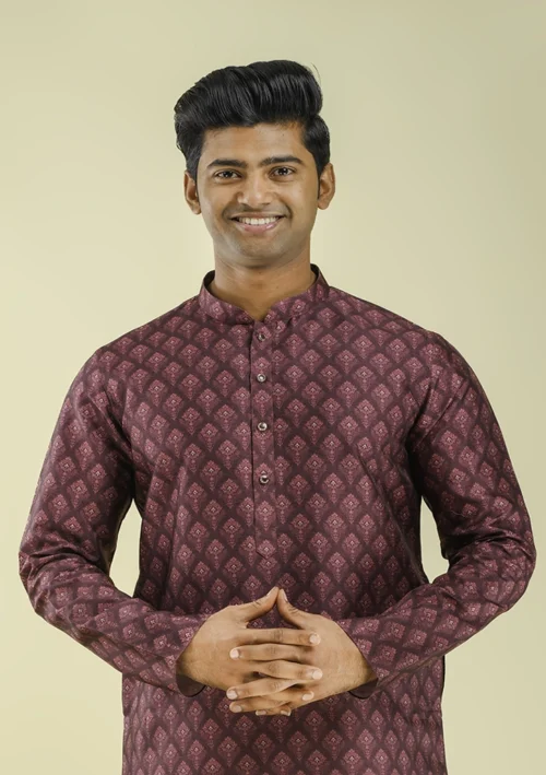 Nawab Parker Nawab Parker Buti Printed Brown Kurta Pajama for Men half front - view