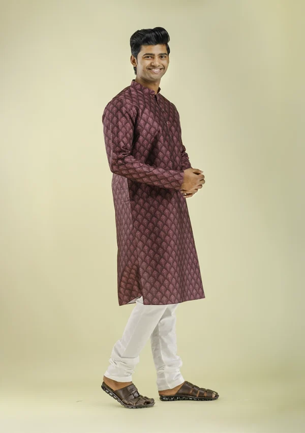 Nawab Parker Nawab Parker Buti Printed Brown Kurta Pajama for Men right view