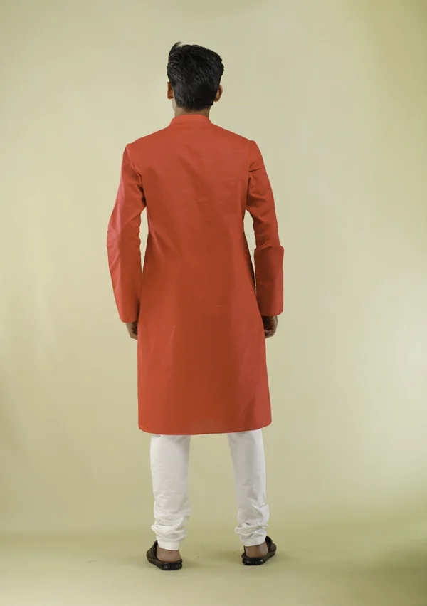 Nawab Parker Nawab Parker Cotton Blend Red Kurta Pajama for Men back view
