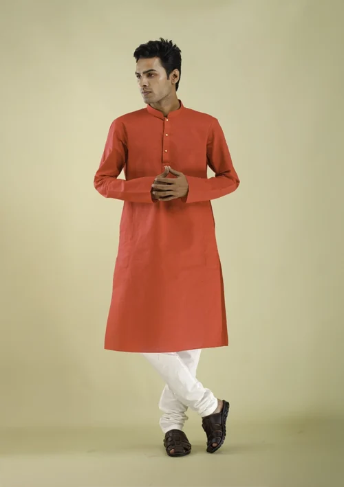 Nawab Parker Nawab Parker Cotton Blend Red Kurta Pajama for Men front view
