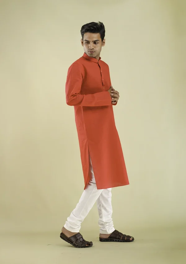 Nawab Parker Nawab Parker Cotton Blend Red Kurta Pajama for Men right view