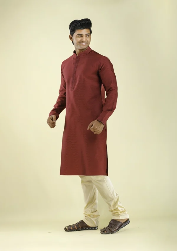 Nawab Parker Nawab Parker Full Sleeves Maroon Color kurta Pajama Set left view