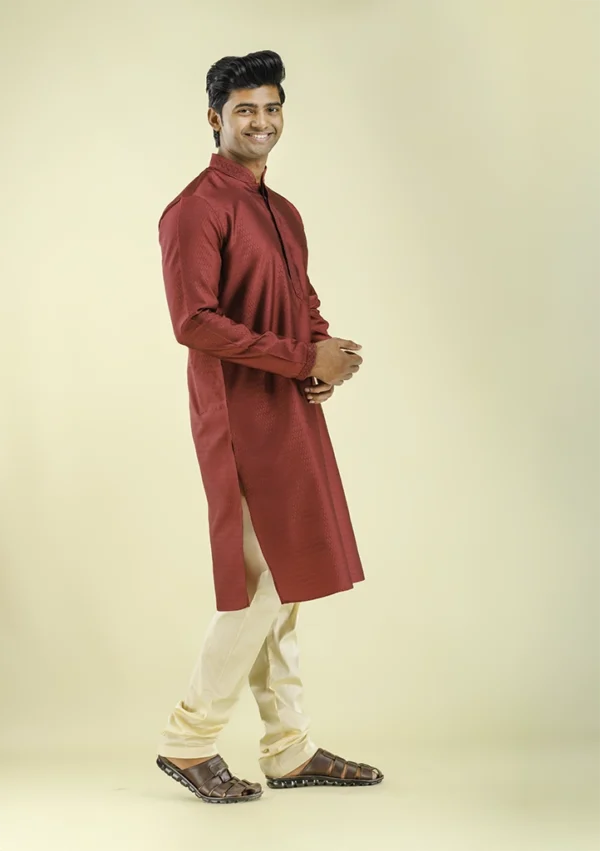 Nawab Parker Nawab Parker Full Sleeves Maroon Color kurta Pajama Set right view