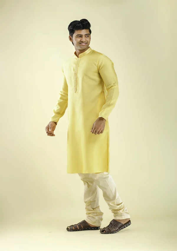 Nawab Parker Nawab Parker Full Sleeves Straight Yellow Kurta Pajama for Men left view