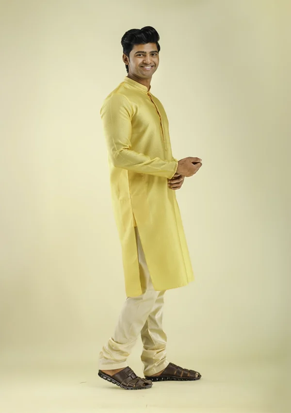 Nawab Parker Nawab Parker Full Sleeves Straight Yellow Kurta Pajama for Men right view