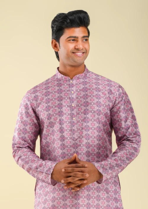 Nawab Parker Nawab Parker Men's Ethnic Wear Printed Kurta Pajama front kurta view