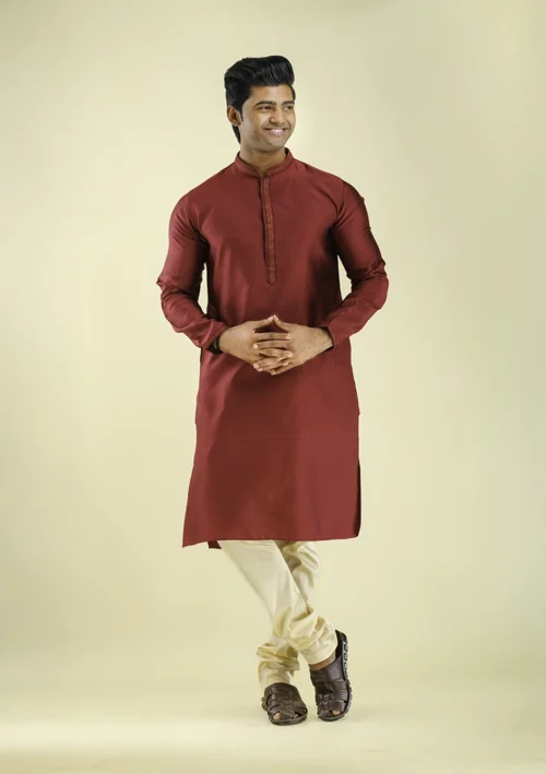 Nawab Parker Nawab Parker Men's Maroon Color Kurta Pajama front view