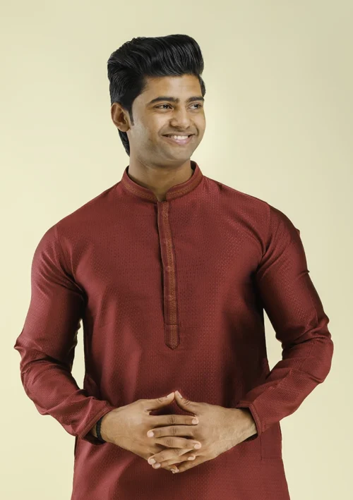 Nawab Parker Nawab Parker Men's Maroon Color Kurta Pajama half front view