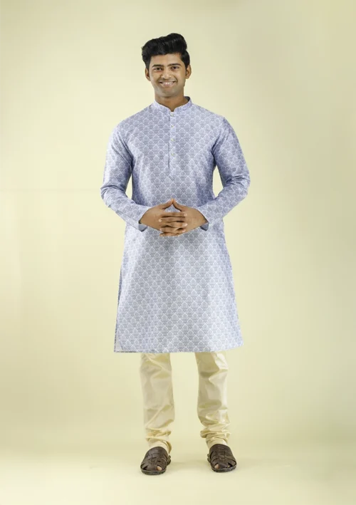 Nawab Parker Nawab Parker Men's Sky Blue Printed Kurta Pajama front - view