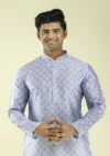 Nawab Parker Nawab Parker Men's Sky Blue Printed Kurta Pajama half front - view