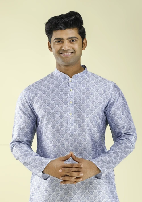 Nawab Parker Nawab Parker Men's Sky Blue Printed Kurta Pajama half front - view