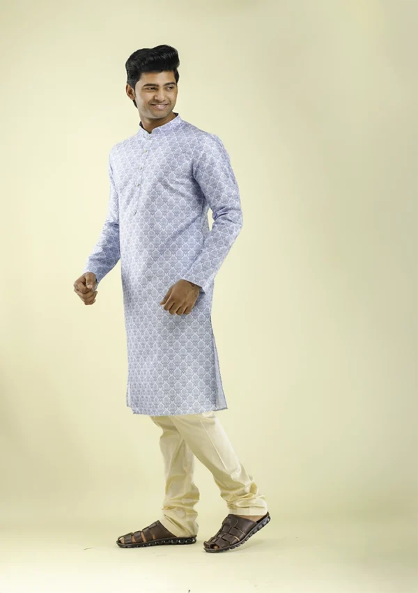 Nawab Parker Nawab Parker Men's Sky Blue Printed Kurta Pajama left - view