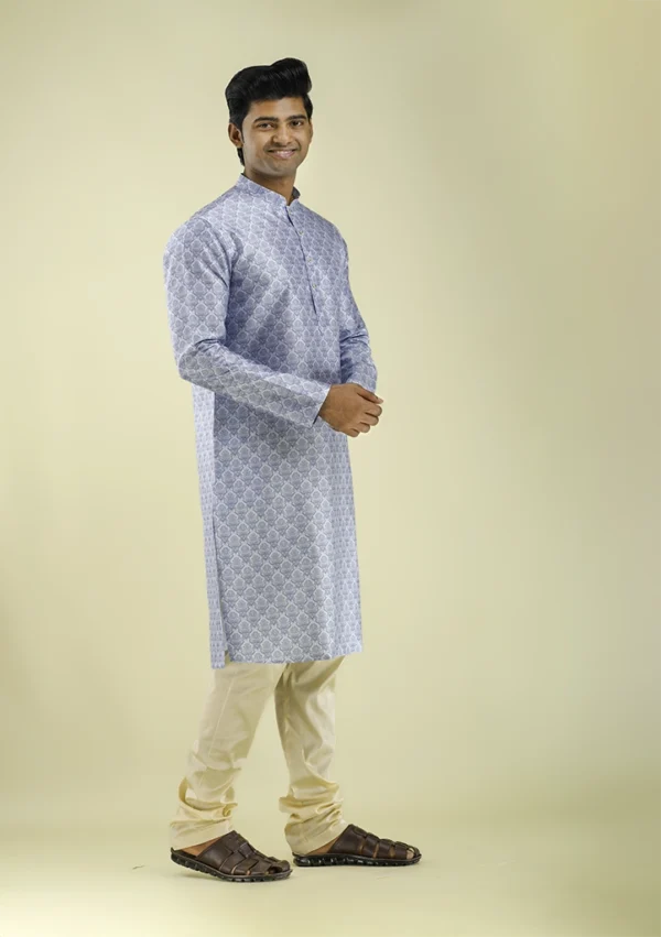 Nawab Parker Nawab Parker Men's Sky Blue Printed Kurta Pajama right - view