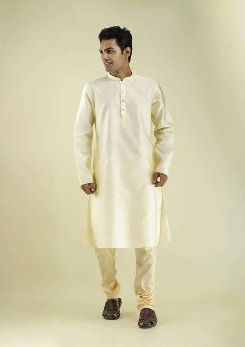 Nawab Parker Nawab Parker Party Wear Cream Color Kurta Pajama front view