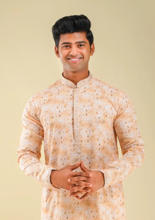 Nawab Parker Nawab Parker Premium Threadwork on Printed Kurta Pajama Set front half view