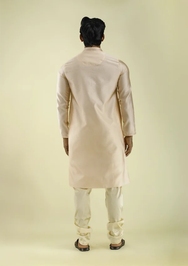 Nawab Parker Party Wear Peach Colour Kurta Pajama with Art Silk Fabric back view