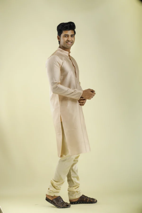 Nawab Parker Party Wear Peach Colour Kurta Pajama with Art Silk Fabric right view