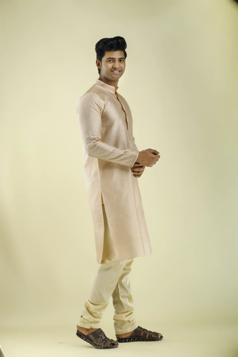 Nawab Parker Party Wear Peach Colour Kurta Pajama with Art Silk Fabric right view