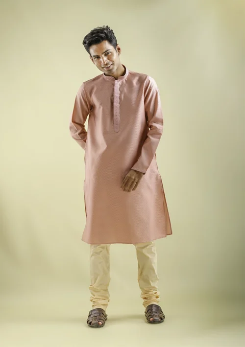 Nawab Parker Party Wear Silk Blend Light Pink Kurta Pajama for Men front - view