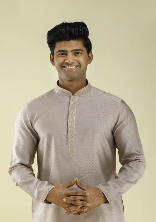 Nawab Parker Pastel Pink Wedding Kurta Pajama for Men half front view