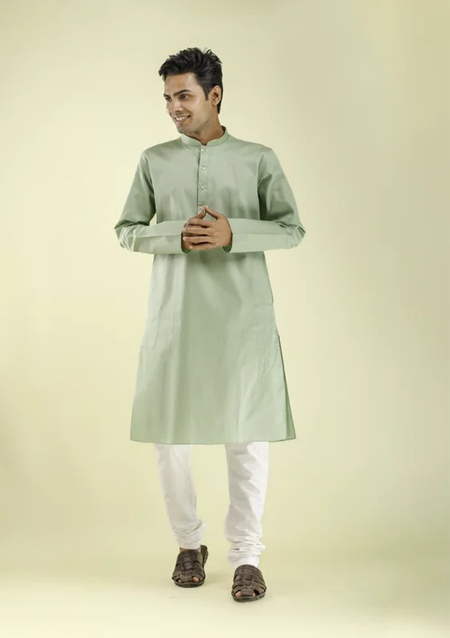 Nawab Parker Pista Colour Kurta Pajama for Ethnic Occasions front view