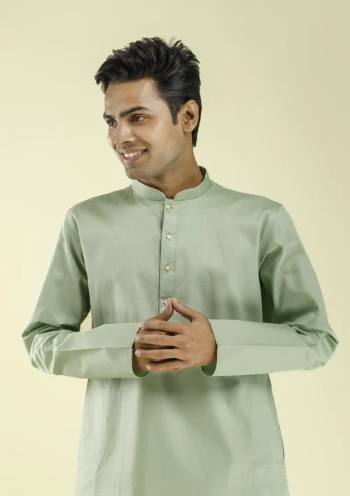 Nawab Parker Pista Colour Kurta Pajama for Ethnic Occasions half front view