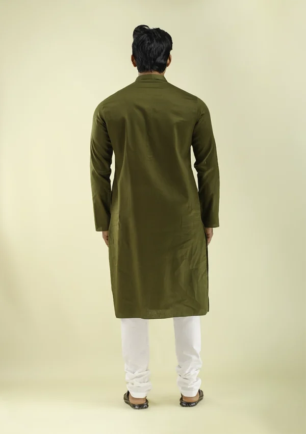 Nawab Parker Premium Cotton Blend Men's Mehndi Green Kurta Pajama back view