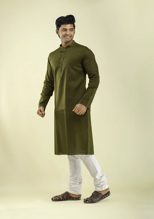 Nawab Parker Premium Cotton Blend Men's Mehndi Green Kurta Pajama left view