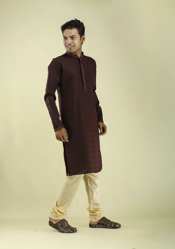 Nawab Parker Premium Design Maroon Kurta Pajama with Black Threadwork Right- VIEW