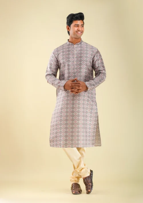 Nawab Parker Printed Kurta Pajama New Design with Subtle Texture front full view