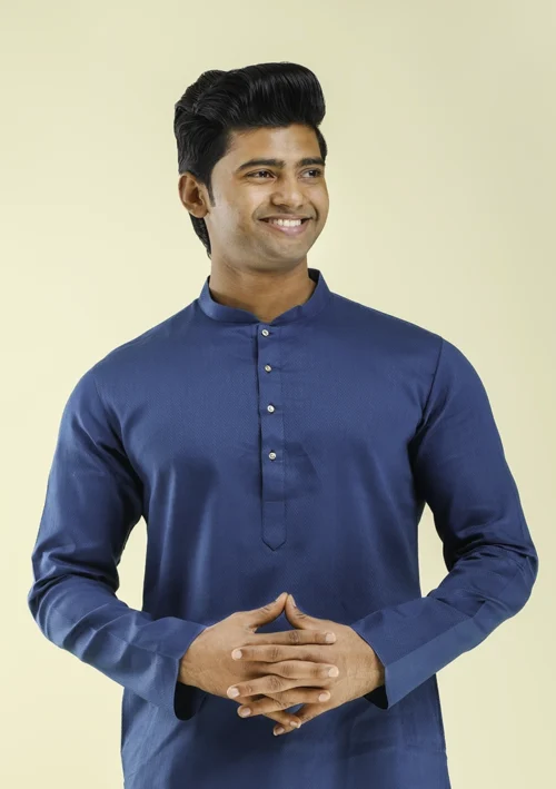 Nawab Parker Shop Casual Blue Kurta Pajama New Style half front view