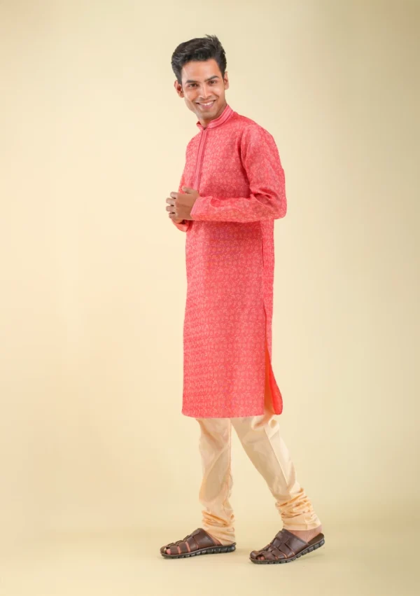 Nawab Parker Thin Fabric Silk Blend Gajari Pink Kurta Pajama For Men left view