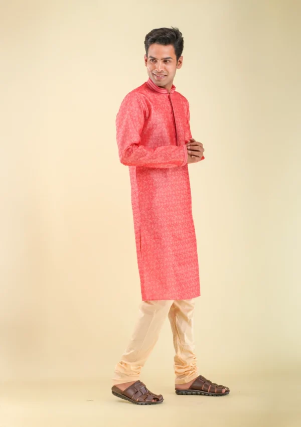Nawab Parker Thin Fabric Silk Blend Gajari Pink Kurta Pajama For Men right view
