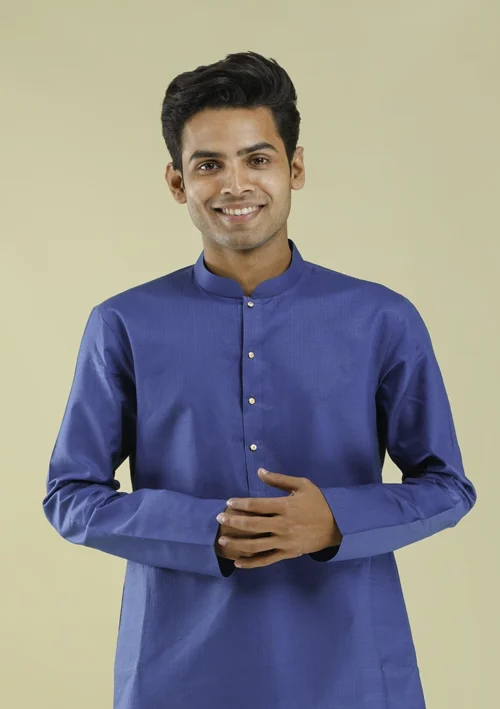 Nawab Parker Traditional Men's Blue Kurta Pajama for Ethnic Events half front view