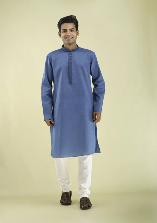Nawab Parker Trending Blue Kurta Pajama with Subtle Patterns front view