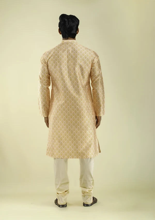 Nawab Parker Warm Peach Damask Printed Kurta Pajama for Men back - view