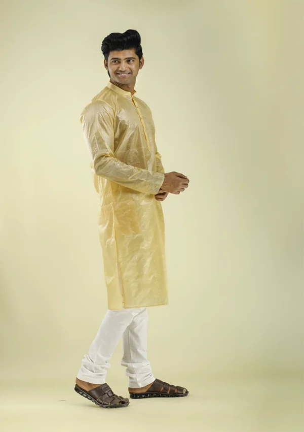 Nawab Parker Wedding Grandeur Golden Pure Silk Kurta Pajama for Men right view