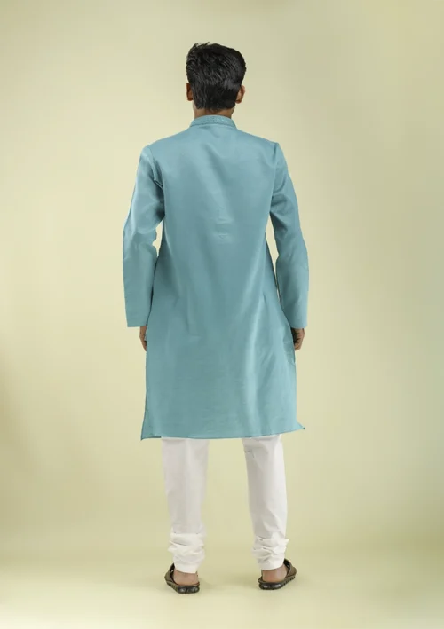 Nawab Parker Wedding Kurta Pajama for Men with Embroidered Placket back view