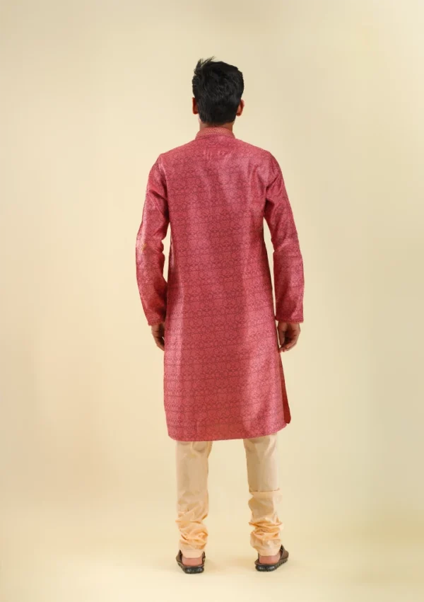 Nawab ParkerCarrot Pink Viscose Based Printed Kurta Pajama Set for Men back view