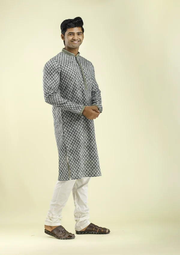Nawab Parker Pista Green Printed Kurta Pajama with Motif Design Right - view