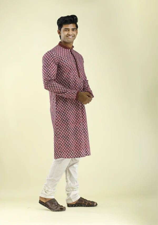 Nawab Parker White Motif Printed Wedding Kurta Pajama for Men Right - View