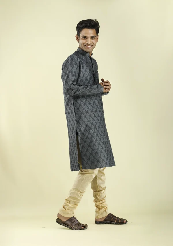 Nawab Parker Premium Motif Design Dark Gray Kurta Pajama for Men right -view