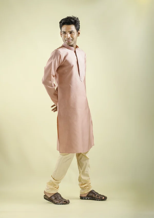 Nawab Parker Party Wear Silk Blend Light Pink Kurta Pajama for Men right- view