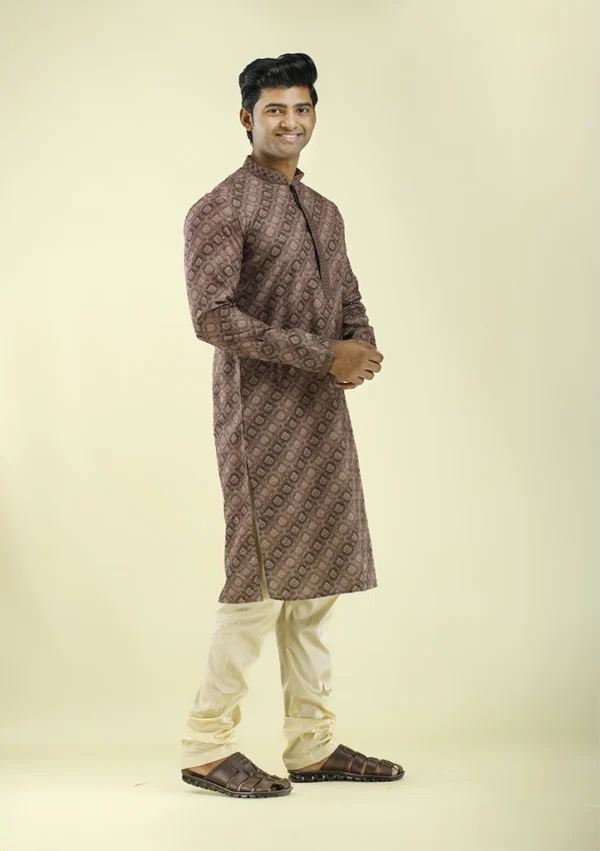 Nawab Parker New Printed Brown Kurta Pajama for Special Occasions right view