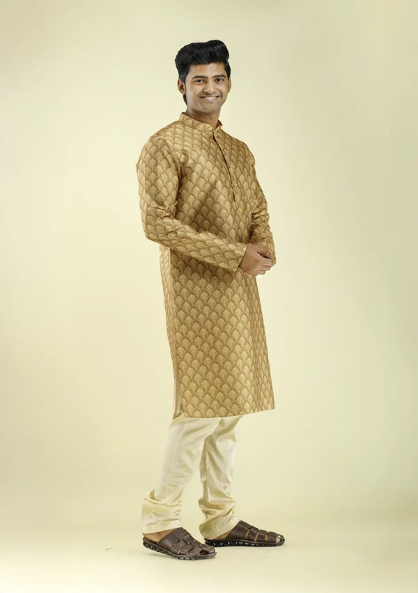 Nawab Parker Warm Mustard Yellow Kurta Pajama with Buti Patterns right view