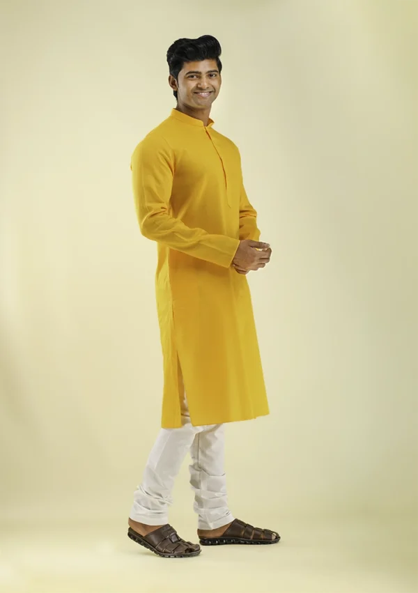 Nawab Parker Wedding Special Bright Yellow Kurta Pajama for Haldi right view
